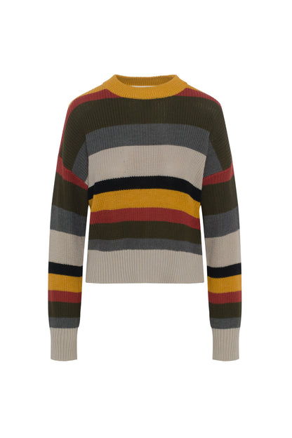 Cropped Drop Shoulder Sweater Dark Olive Oatmeal