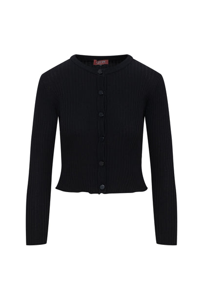 Wide Rib Cropped Knit Cardigan Black