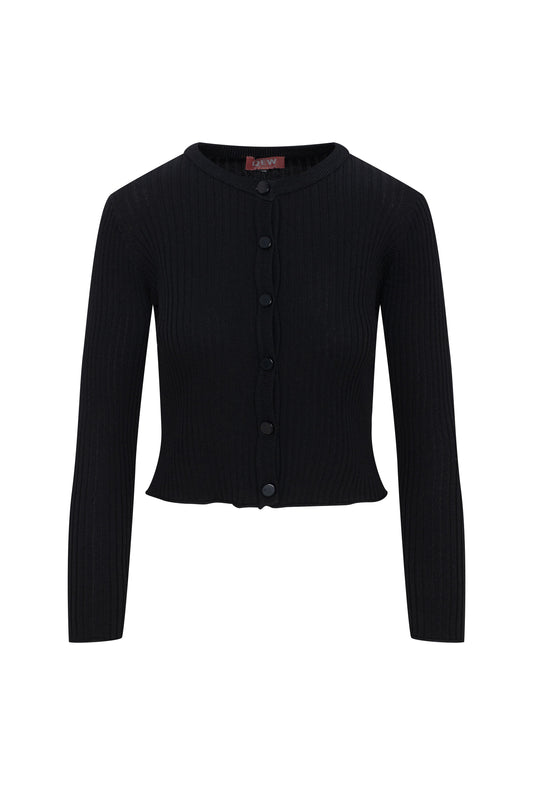 Wide Rib Cropped Knit Cardigan
