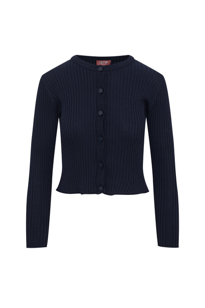 Wide Rib Cropped Knit Cardigan Dark Navy