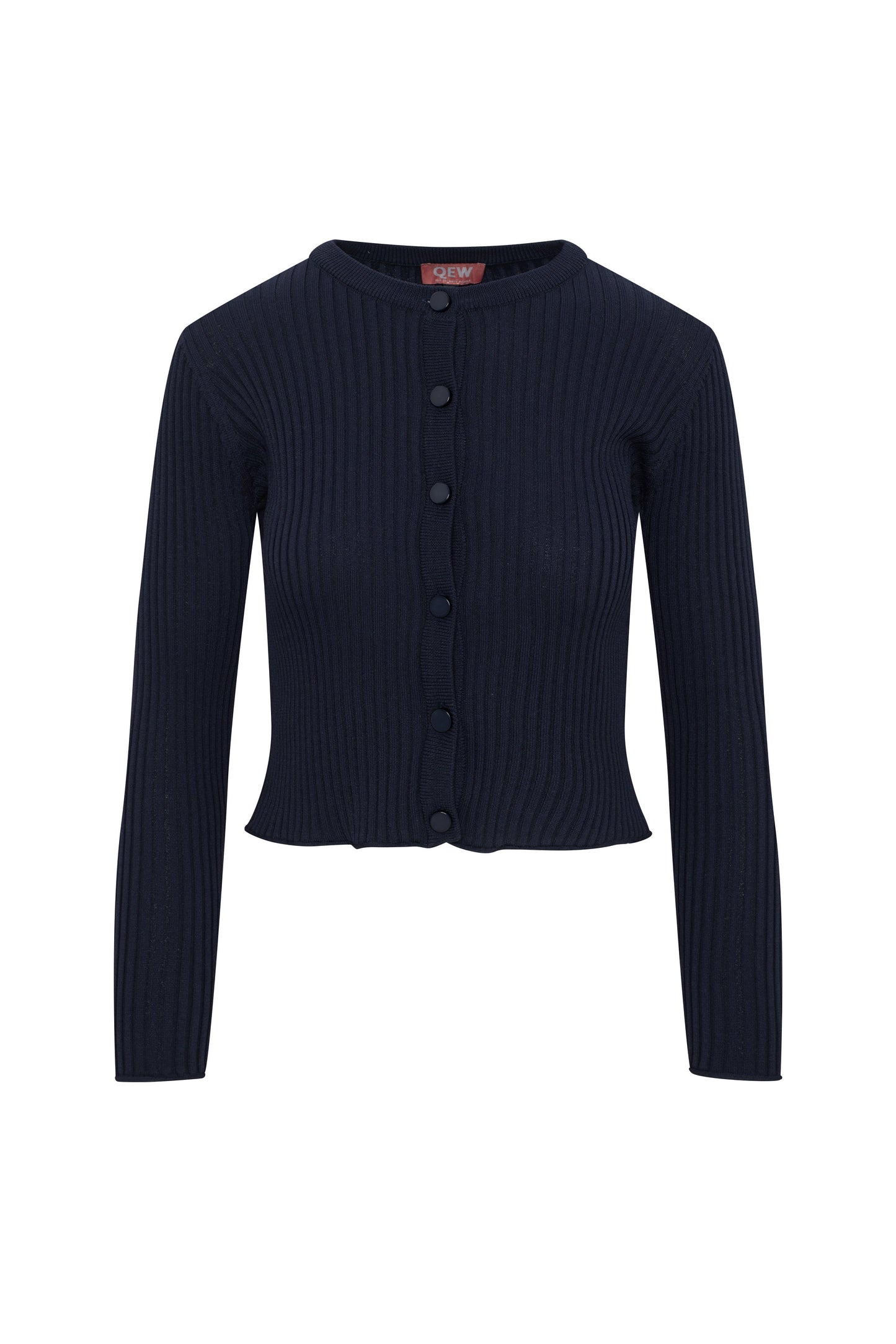 Wide Rib Cropped Knit Cardigan Dark Navy