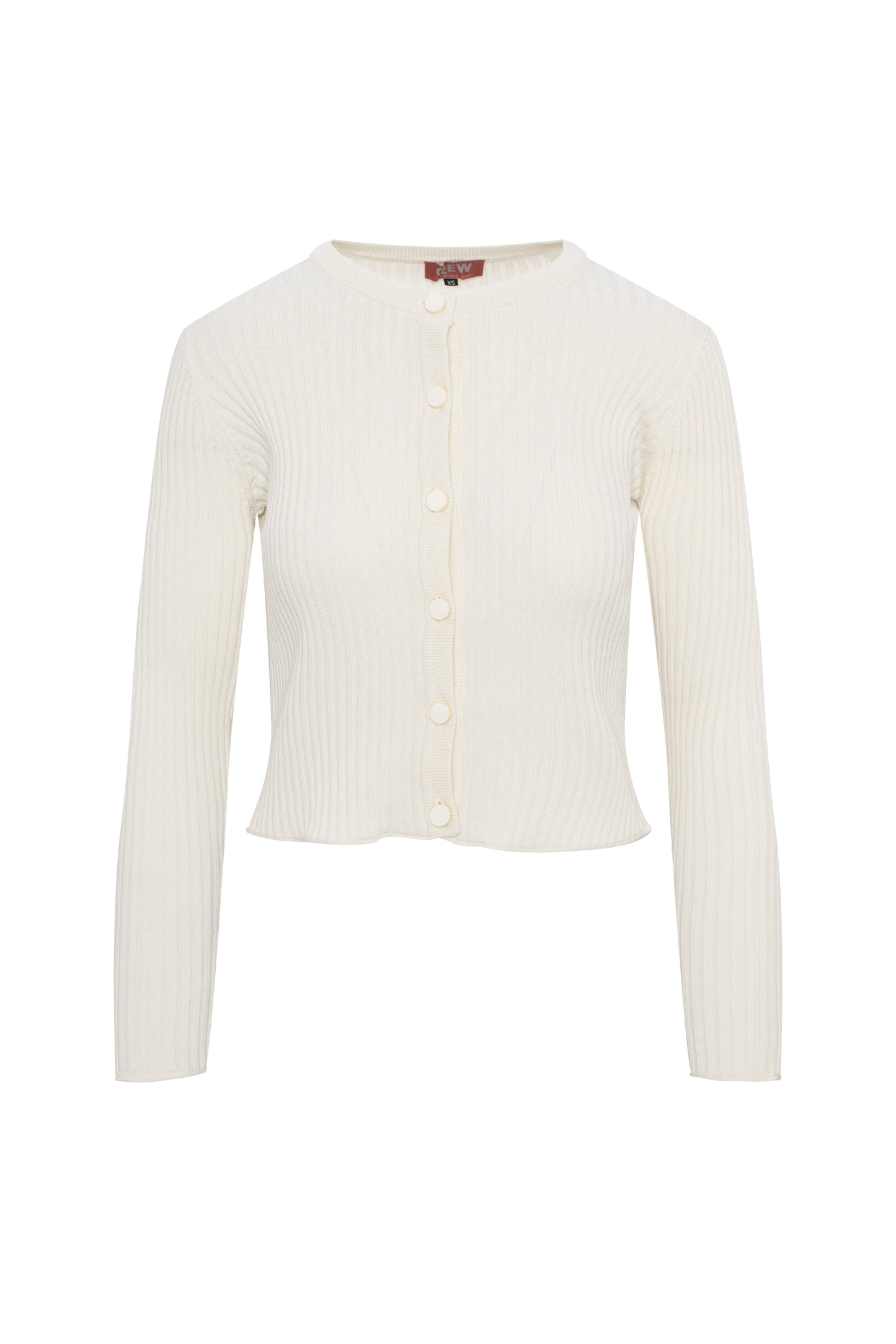 Wide Rib Cropped Knit Cardigan Cream