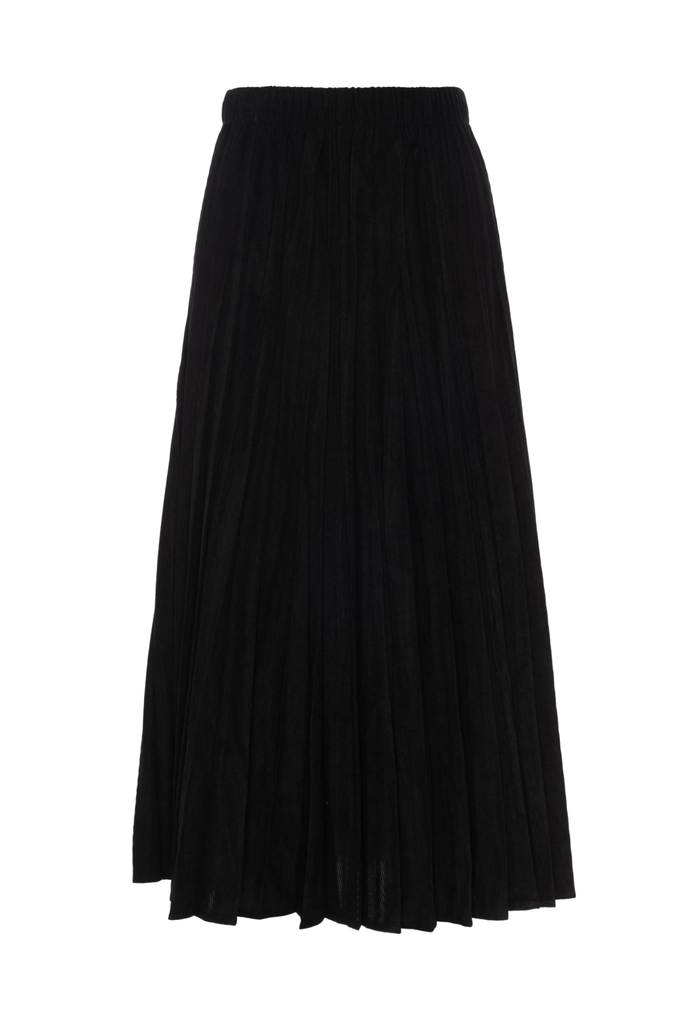 Midi Corduroy Burst Pleated Skirt Black