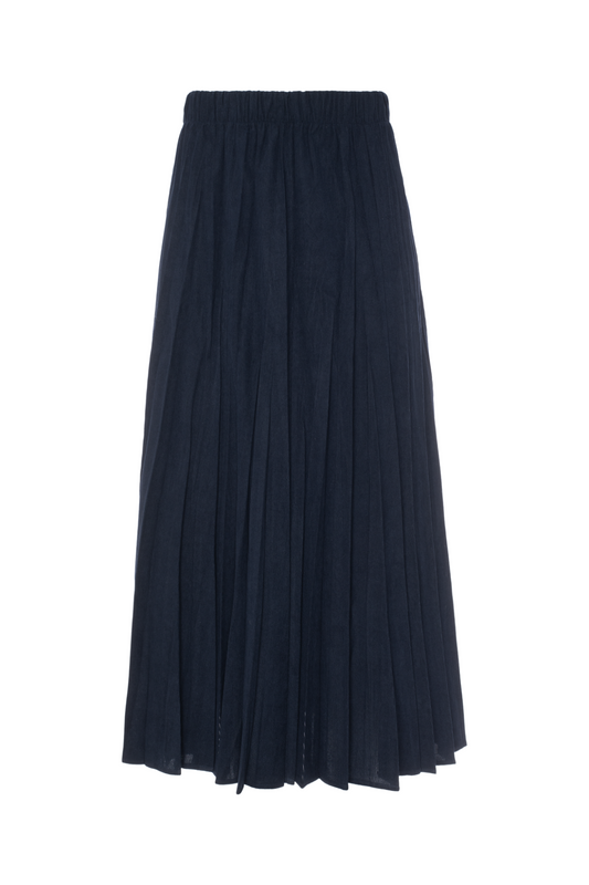 Midi Corduroy Burst Pleated Skirt Dark Navy