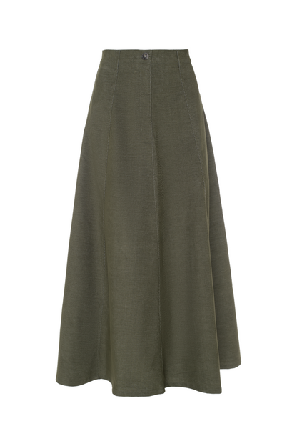 Cotton Maxi A Line Skirt Olive