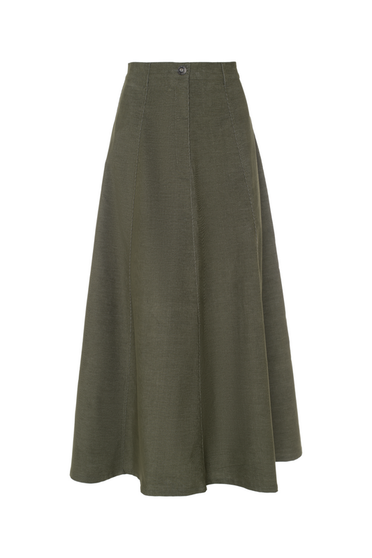 Cotton Maxi A Line Skirt Olive
