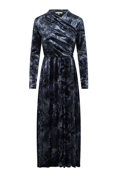 Floral Velour Mock Wrap Maxi Robe Black Denim