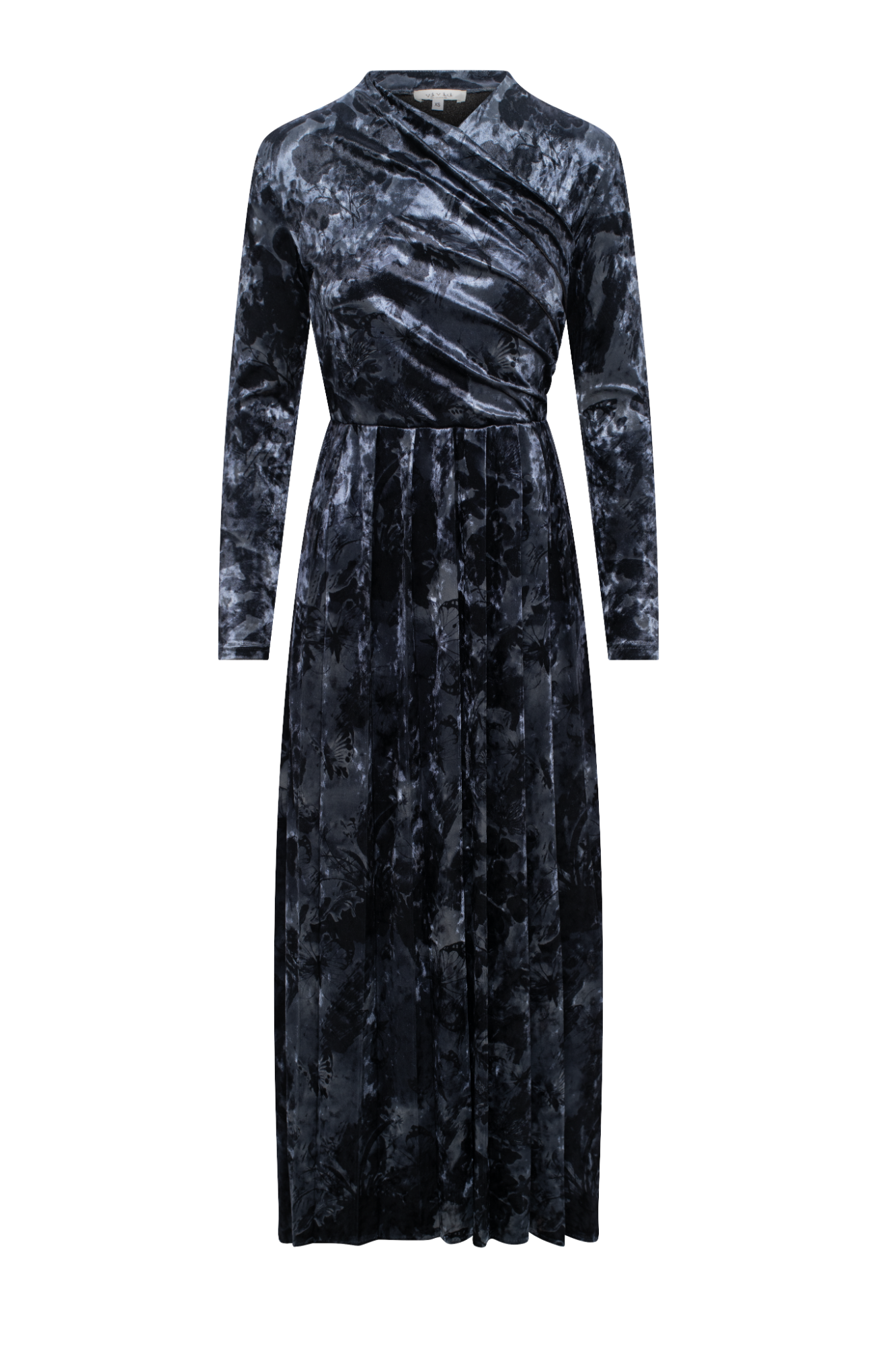 Floral Velour Mock Wrap Maxi Robe Black Denim
