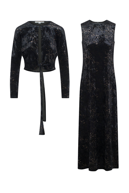 Printed Velour Maxi Jumper Set Black Olive