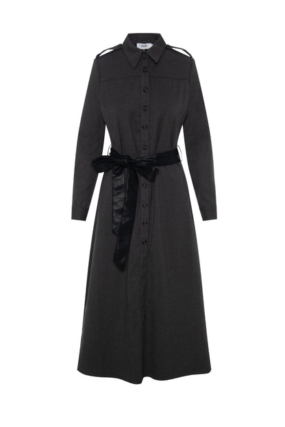 Wool Shirt Dress Charcoal