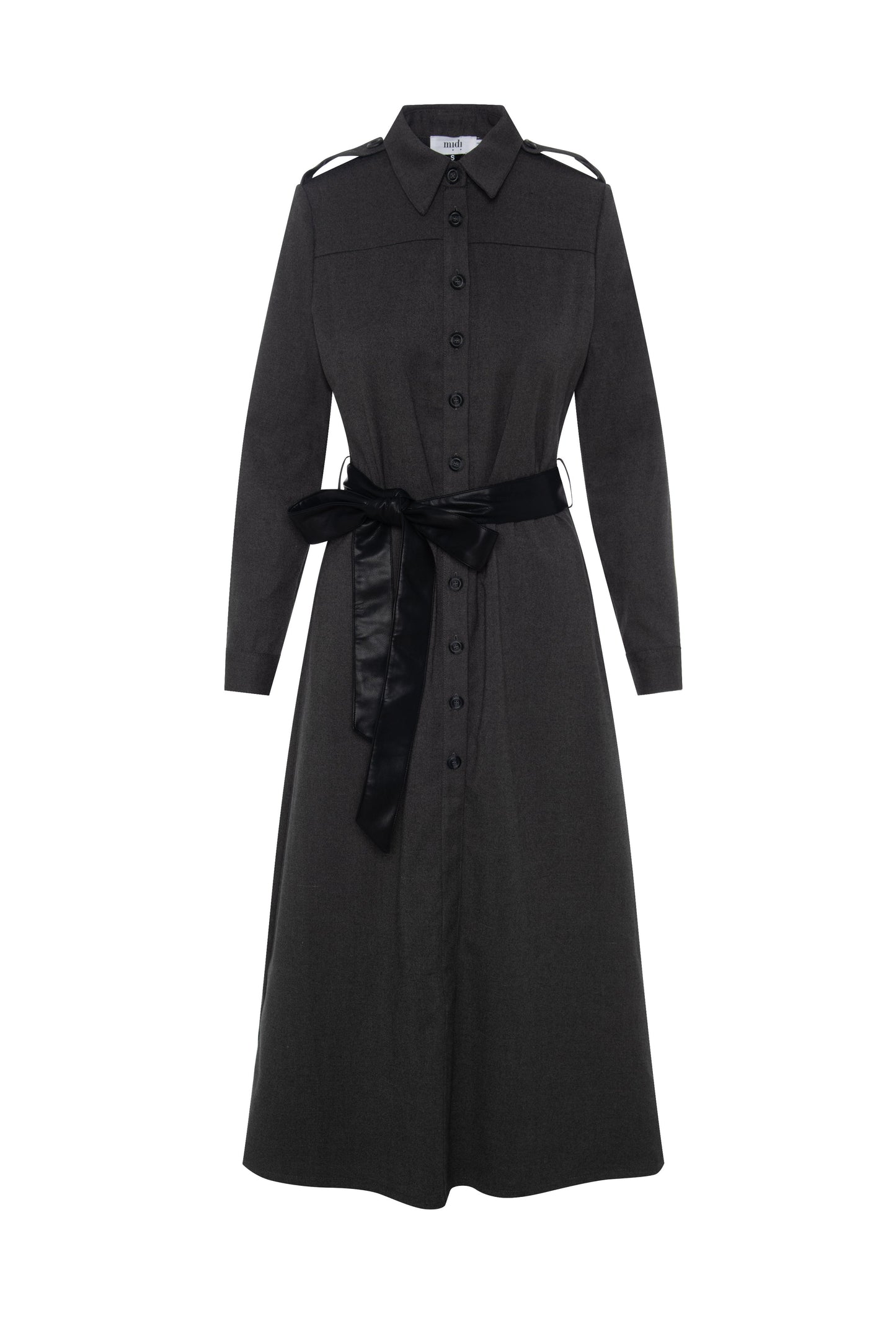 Wool Shirt Dress Charcoal