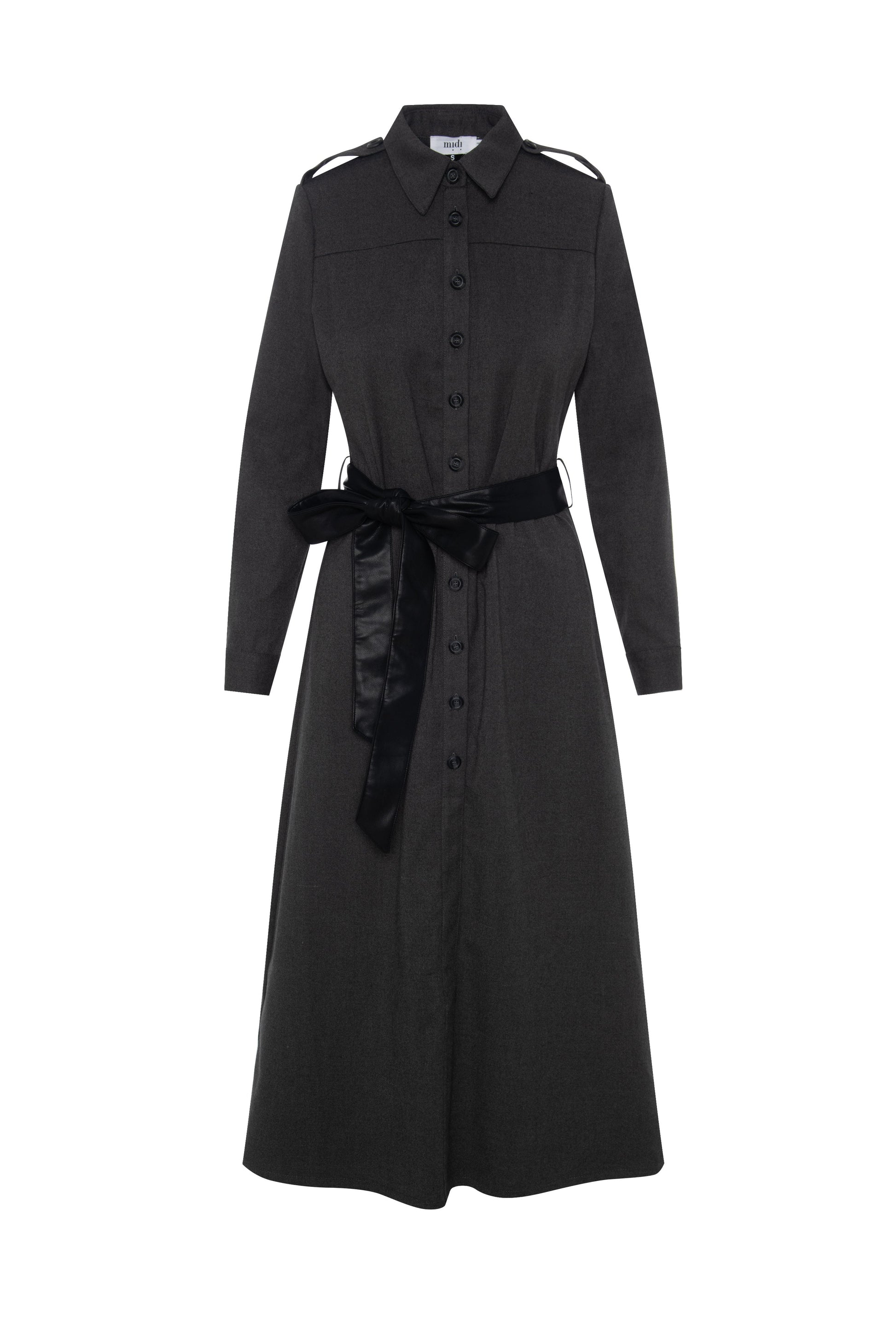 Wool Shirt Dress Charcoal
