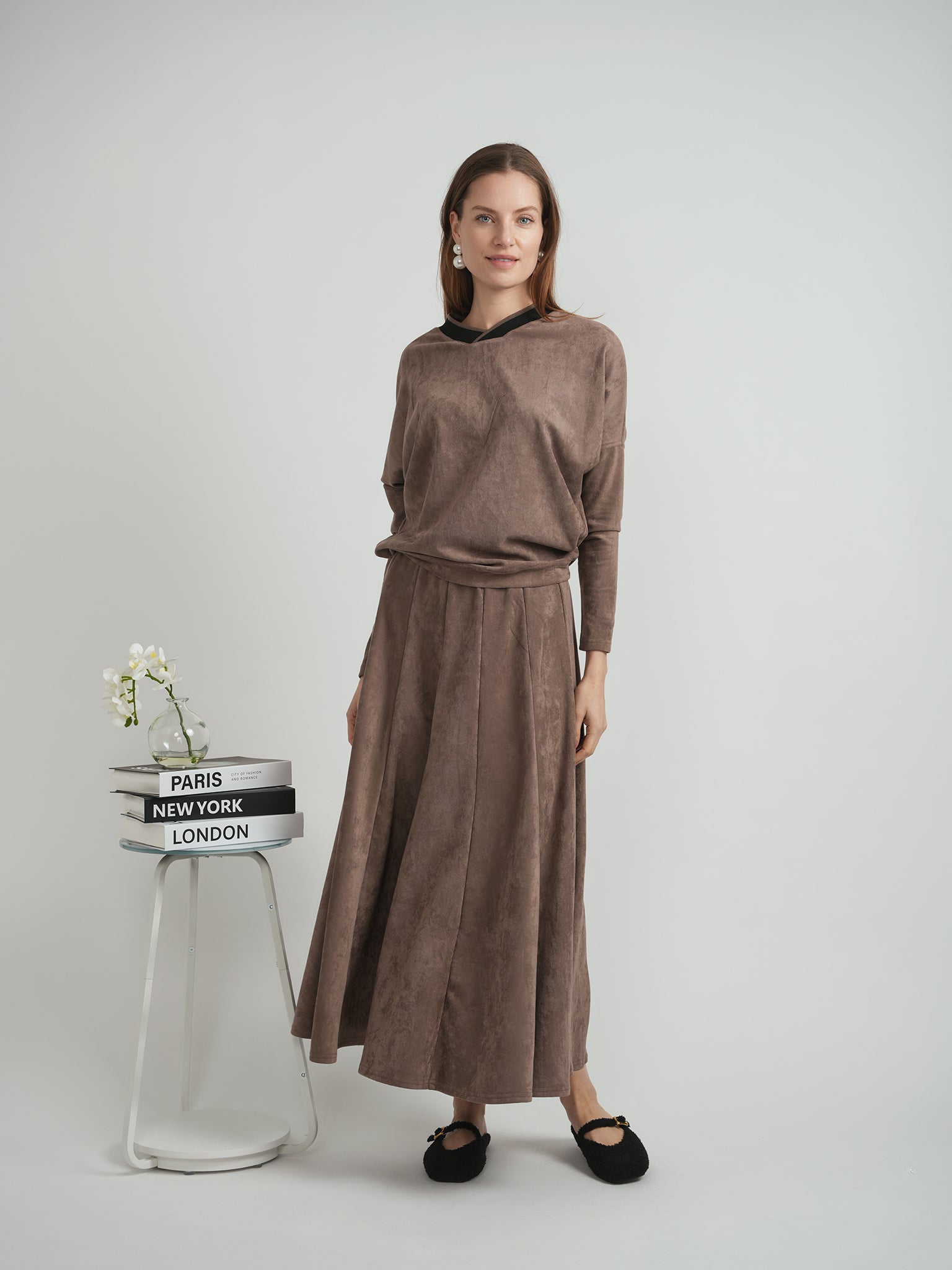 Suede Paneled Skirt