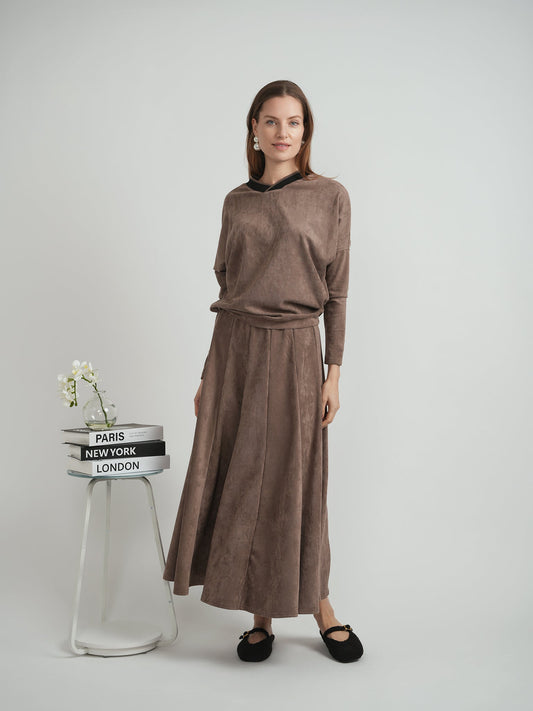 Suede Paneled Skirt