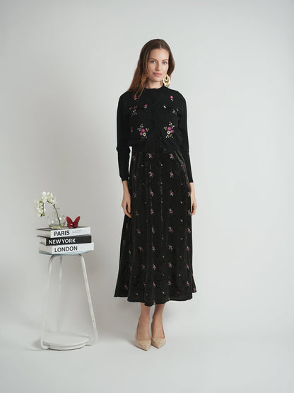 Embroidery Velour Maxi Jumper