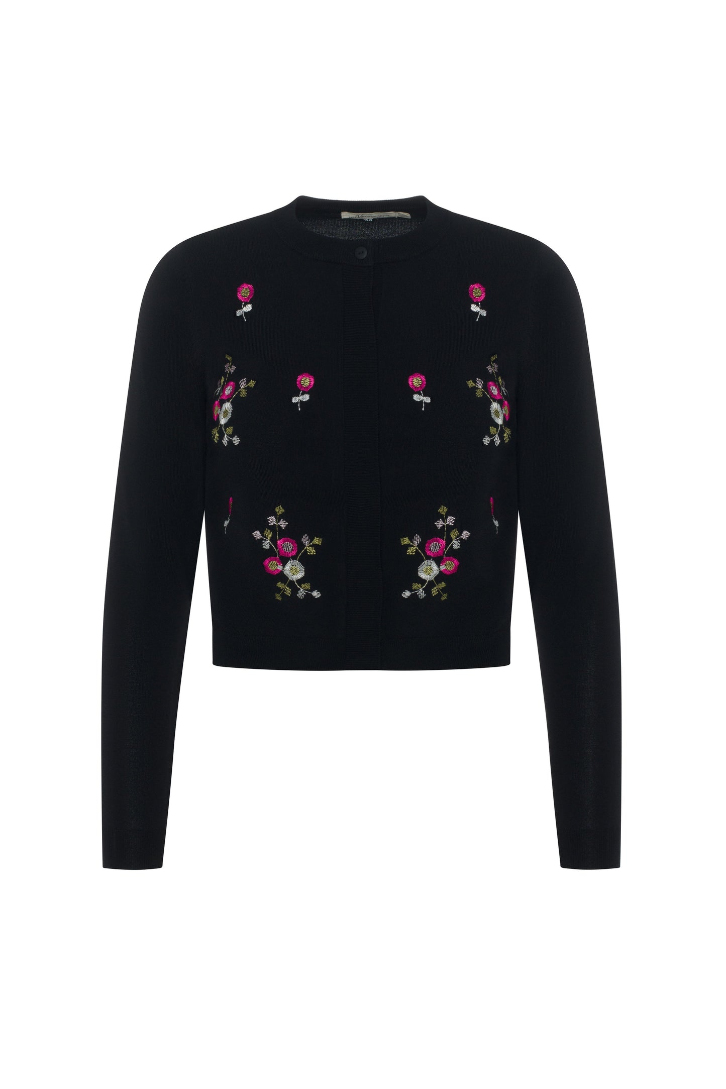 Embroidery Knit Cropped Cardigan Black