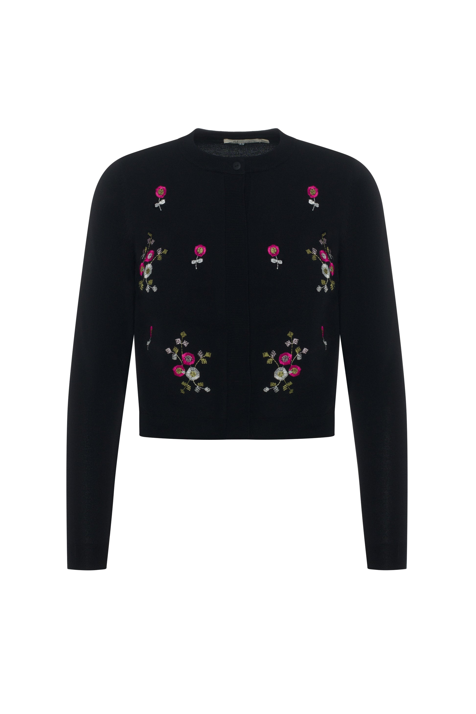 Embroidery Knit Cropped Cardigan Black