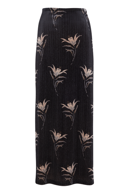Printed Velour Maxi Skirt Black
