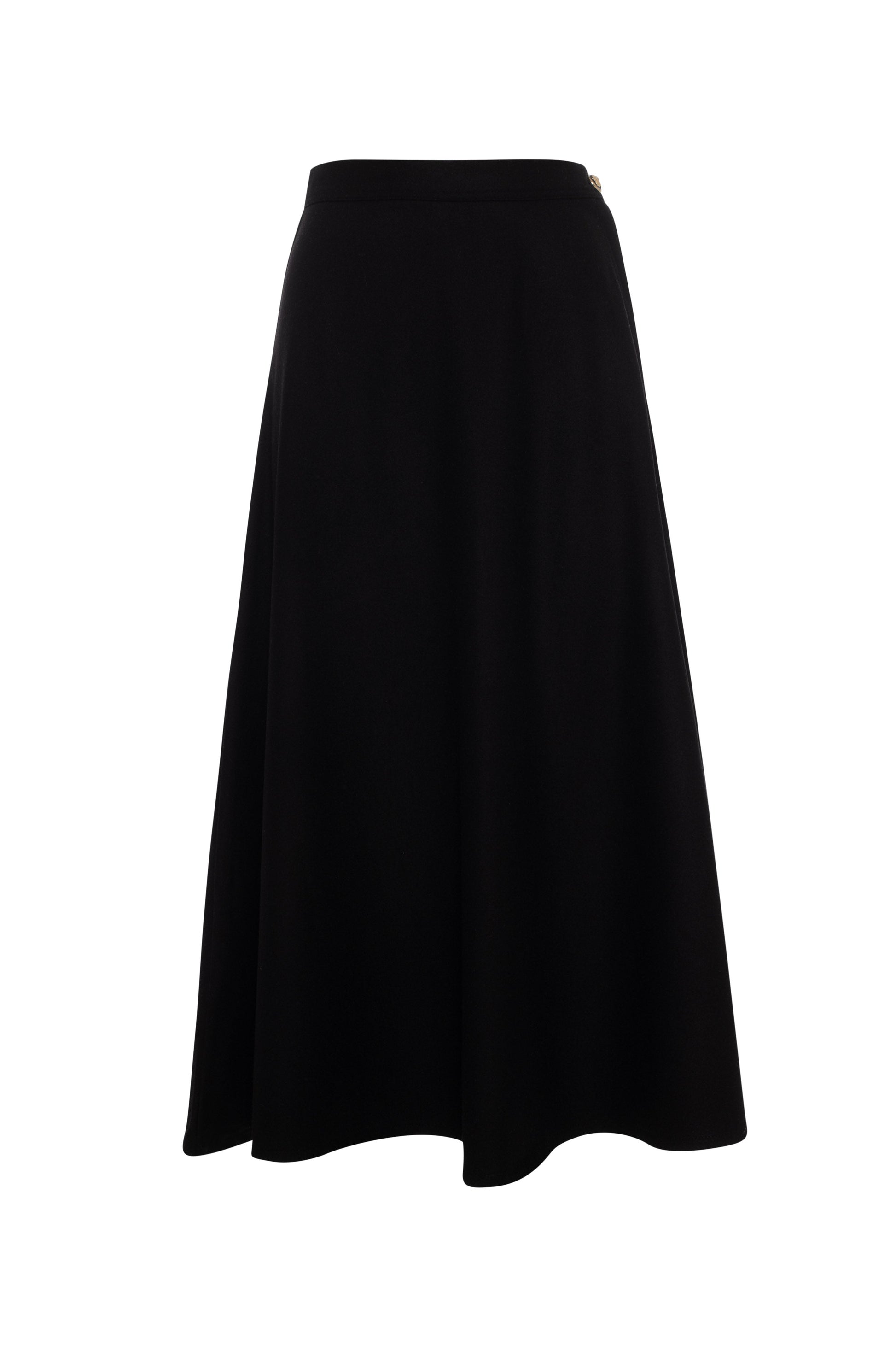 Wool Button Side Midi Skirt Black