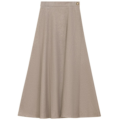 Wool Button Side Midi Skirt Oatmeal