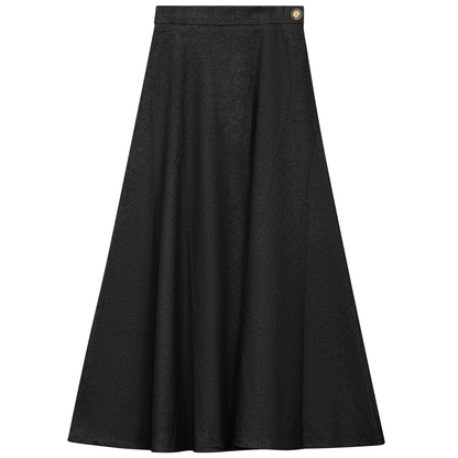 Wool Button Side Midi Skirt Charcoal