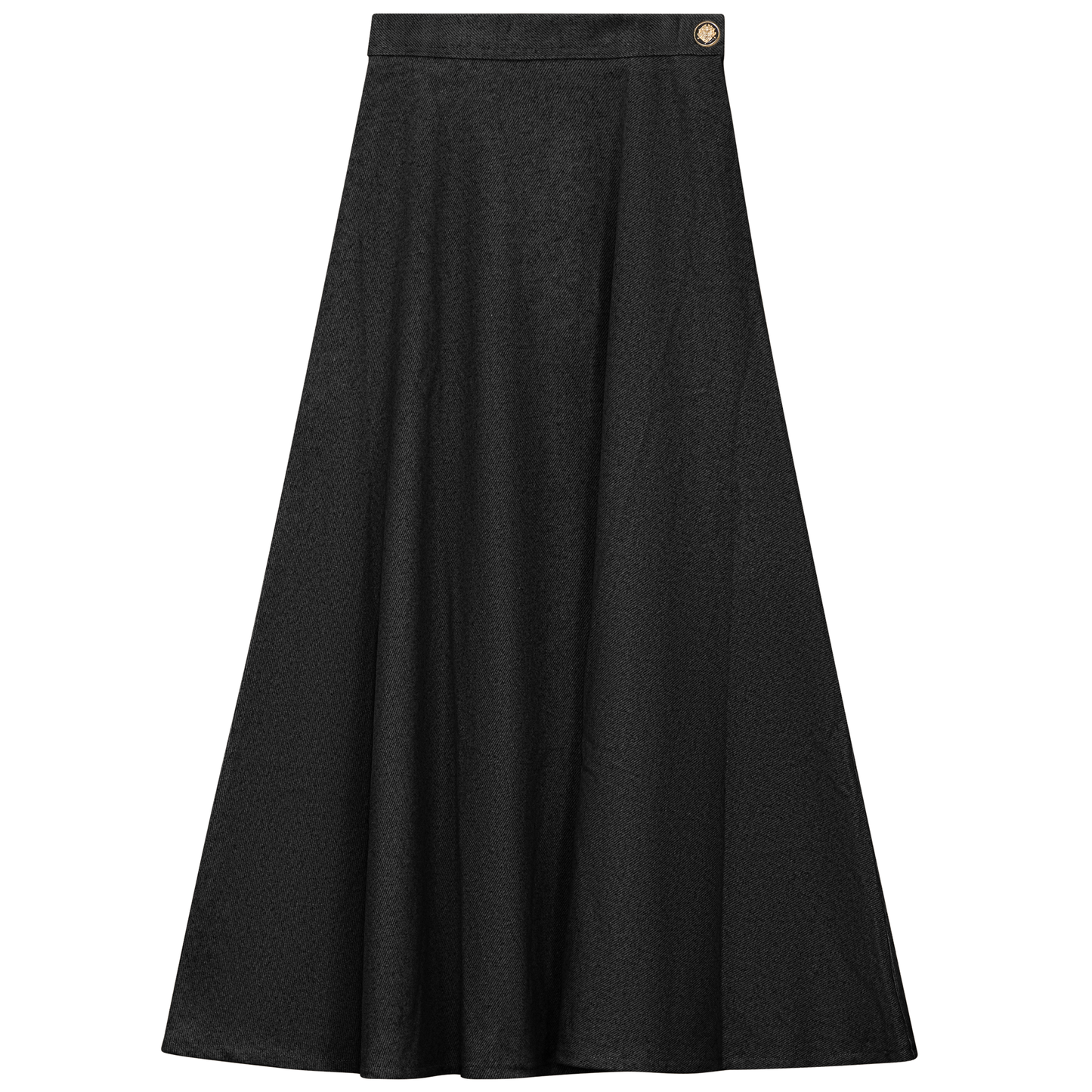 Wool Button Side Midi Skirt Charcoal