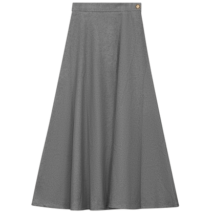 Wool Button Side Midi Skirt Light Grey Mix