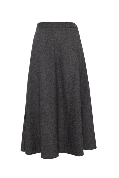 Wool Button Side Midi Skirt Medium Grey Mix