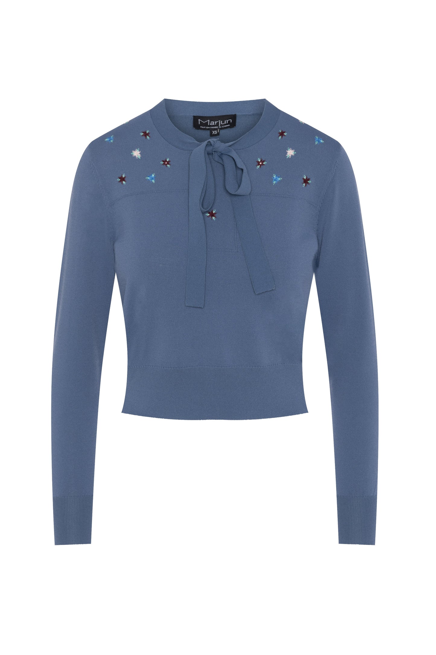 Cropped Embroidered Tie Sweater Steel Blue