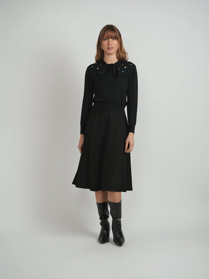 Cropped Embroidered Tie Sweater