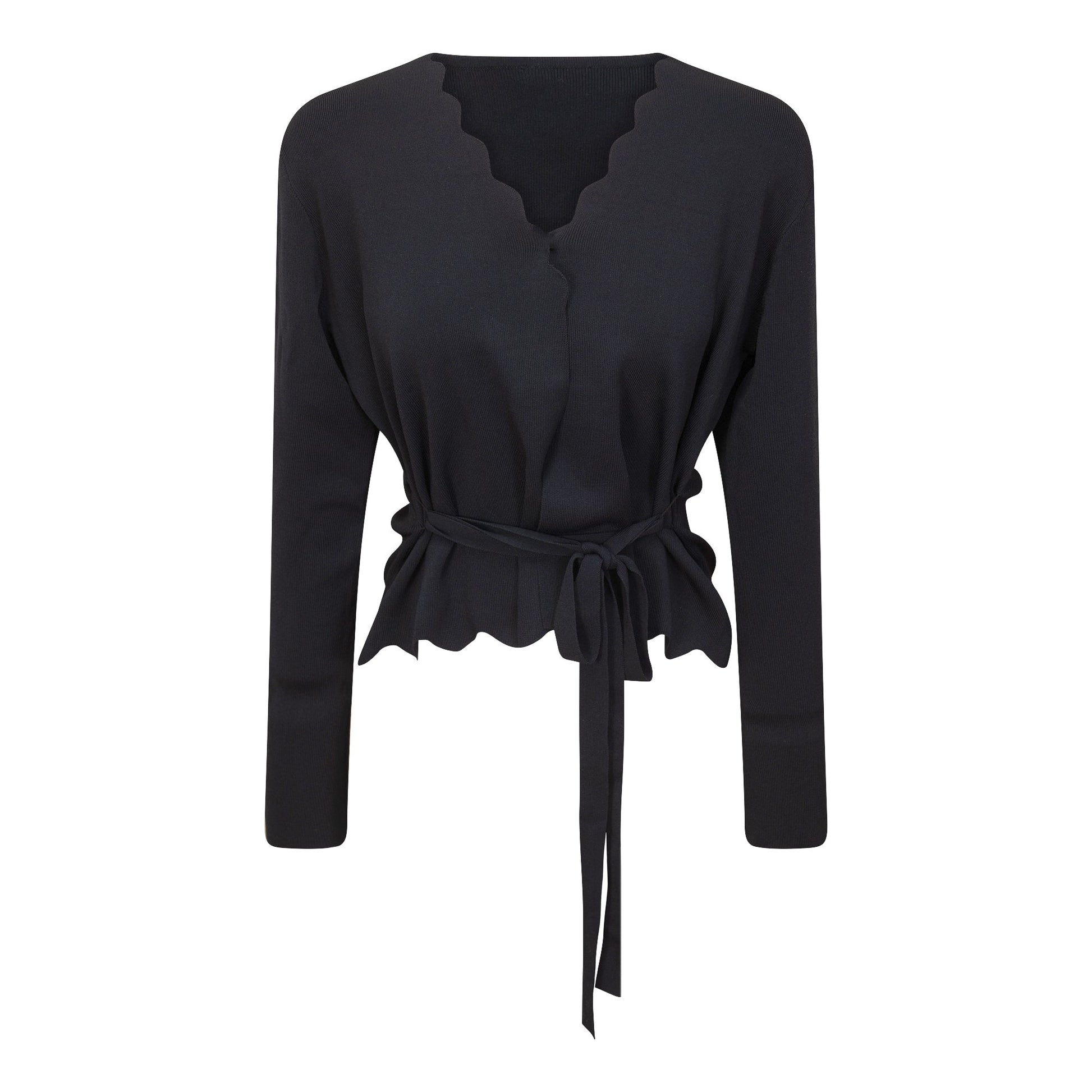 Scalloped Knit Cardigan Black