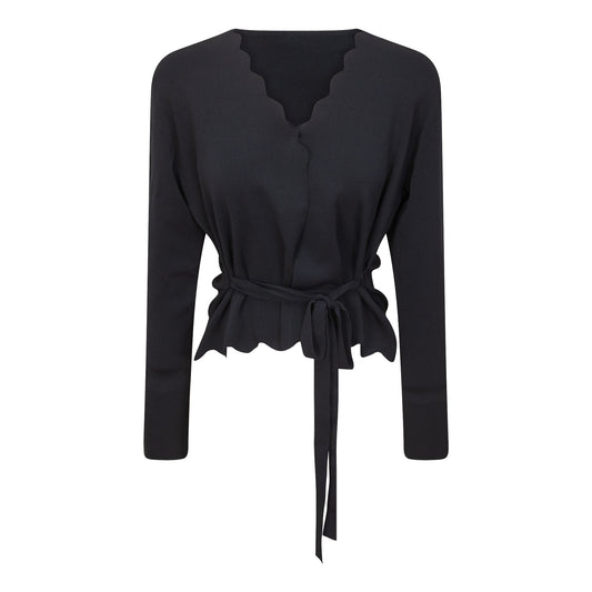 Scalloped Knit Cardigan Black