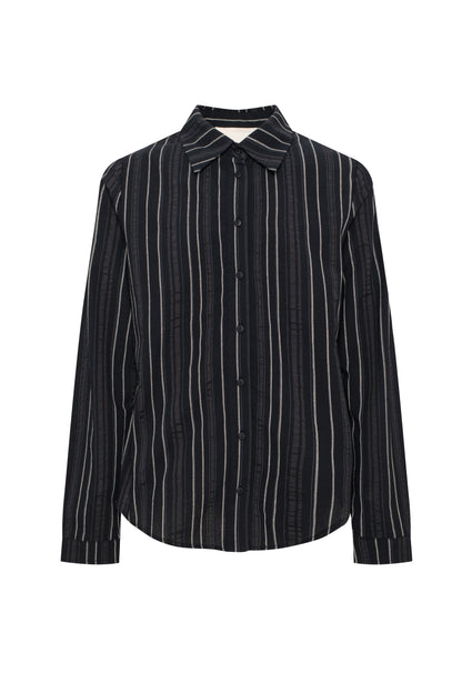 Striped Tie Blouse Black