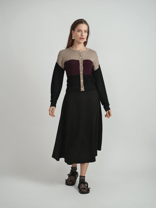 Cropped Knit Color Blocked Cardigan