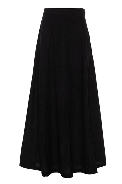 Midi Corduroy Burst Pleated Skirt Black