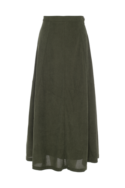 Midi Corduroy Burst Pleated Skirt Dark Olive