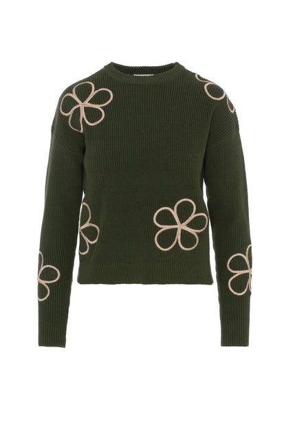 Embroidered Sweater Dark Olive