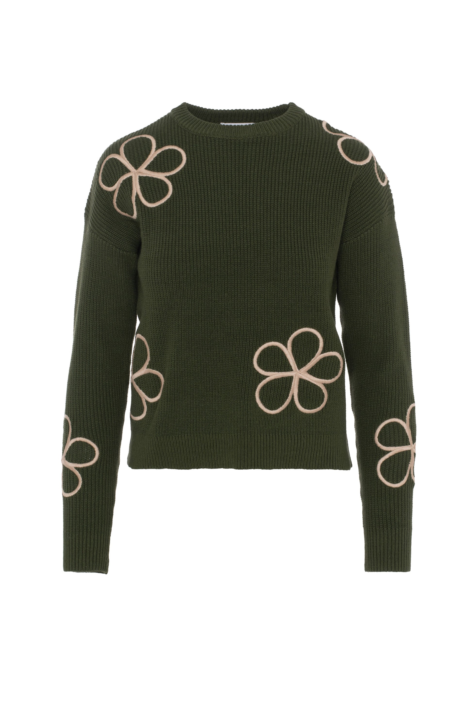 Embroidered Sweater Dark Olive