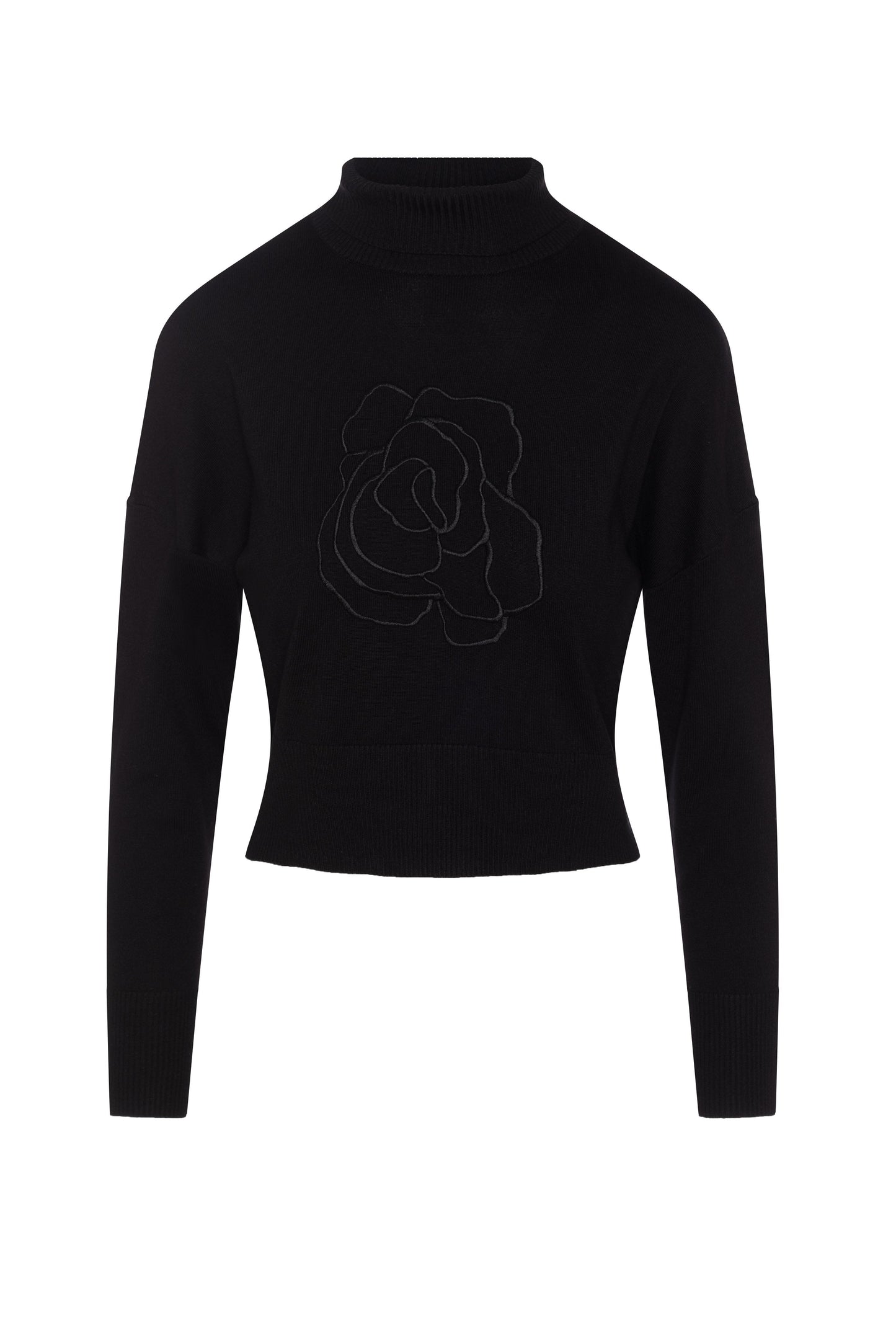 Cropped Knit Turtle Neck Black Black