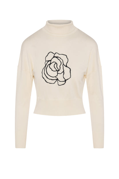 Cropped Knit Turtle Neck Black Cream