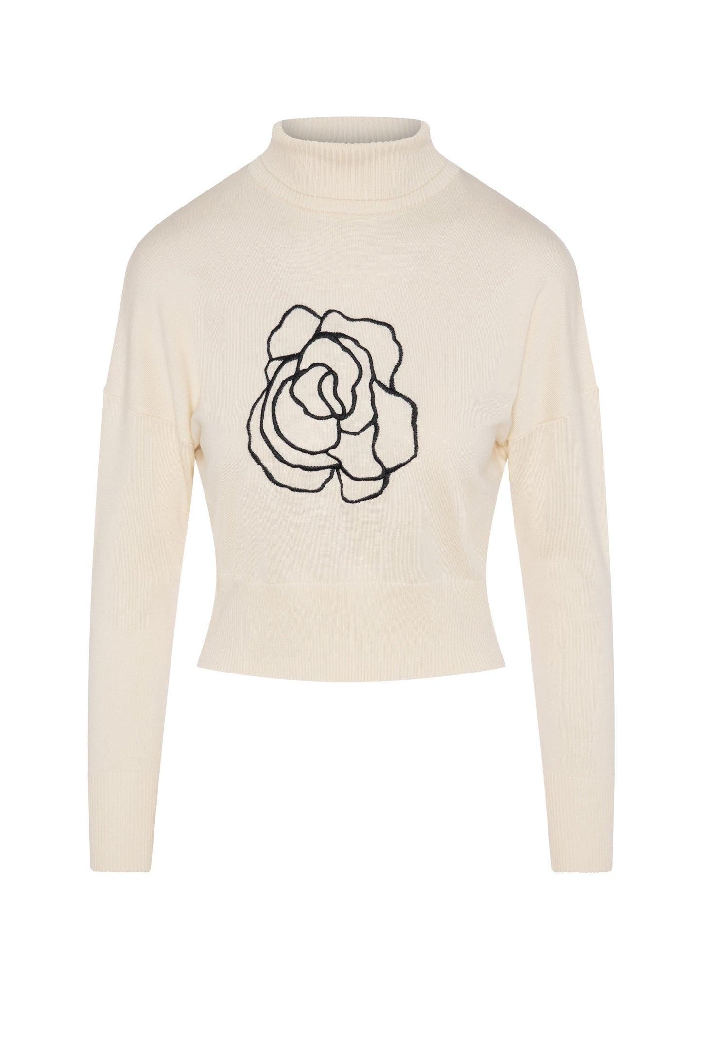 Cropped Knit Turtle Neck Black Cream