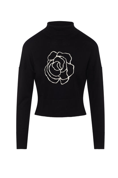 Cropped Knit Turtle Neck Cream Black