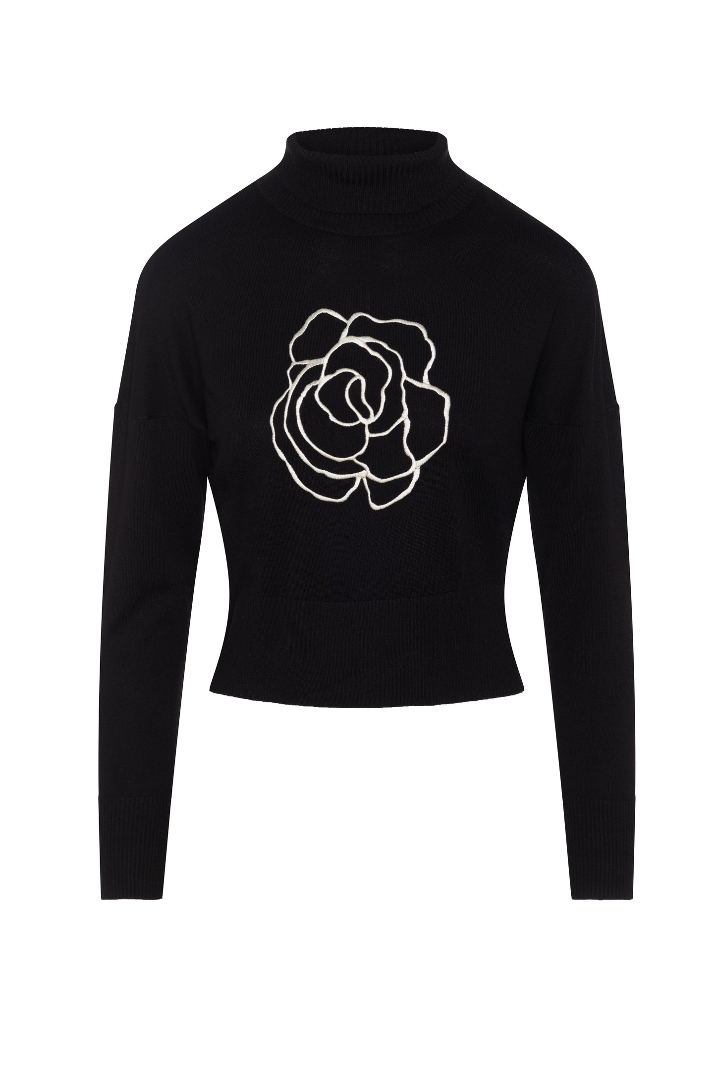 Cropped Knit Turtle Neck Cream Black