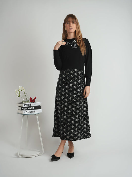 Velvet Embroidered Midi Jumper