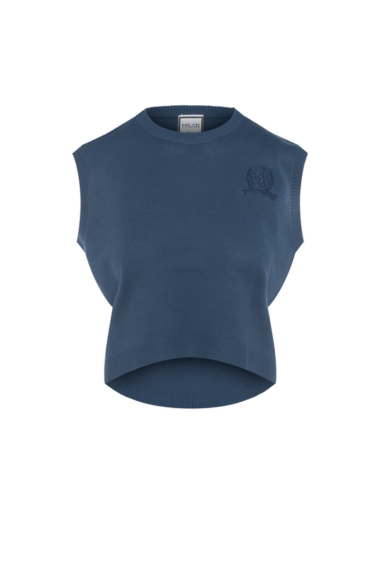 Embrodery Knit High Low Vest Steel Blue
