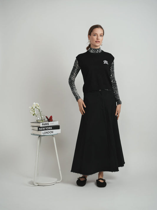 Embrodery Knit High Low Vest