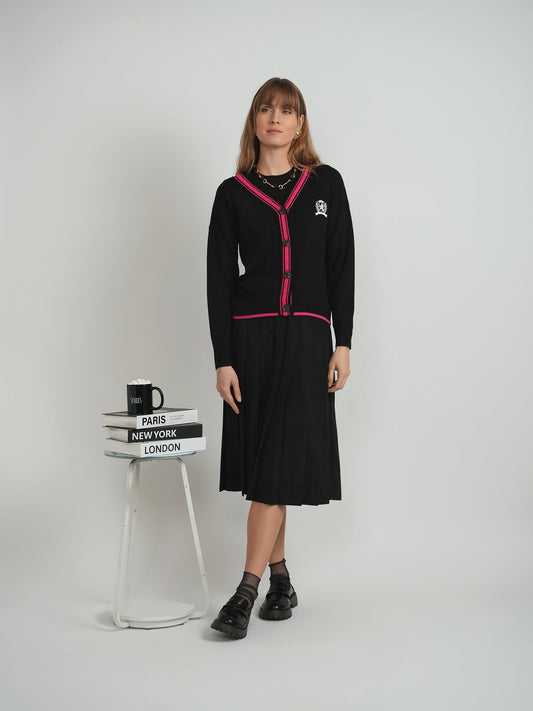 Embroidery Contrast Striped Cropped Cardigan