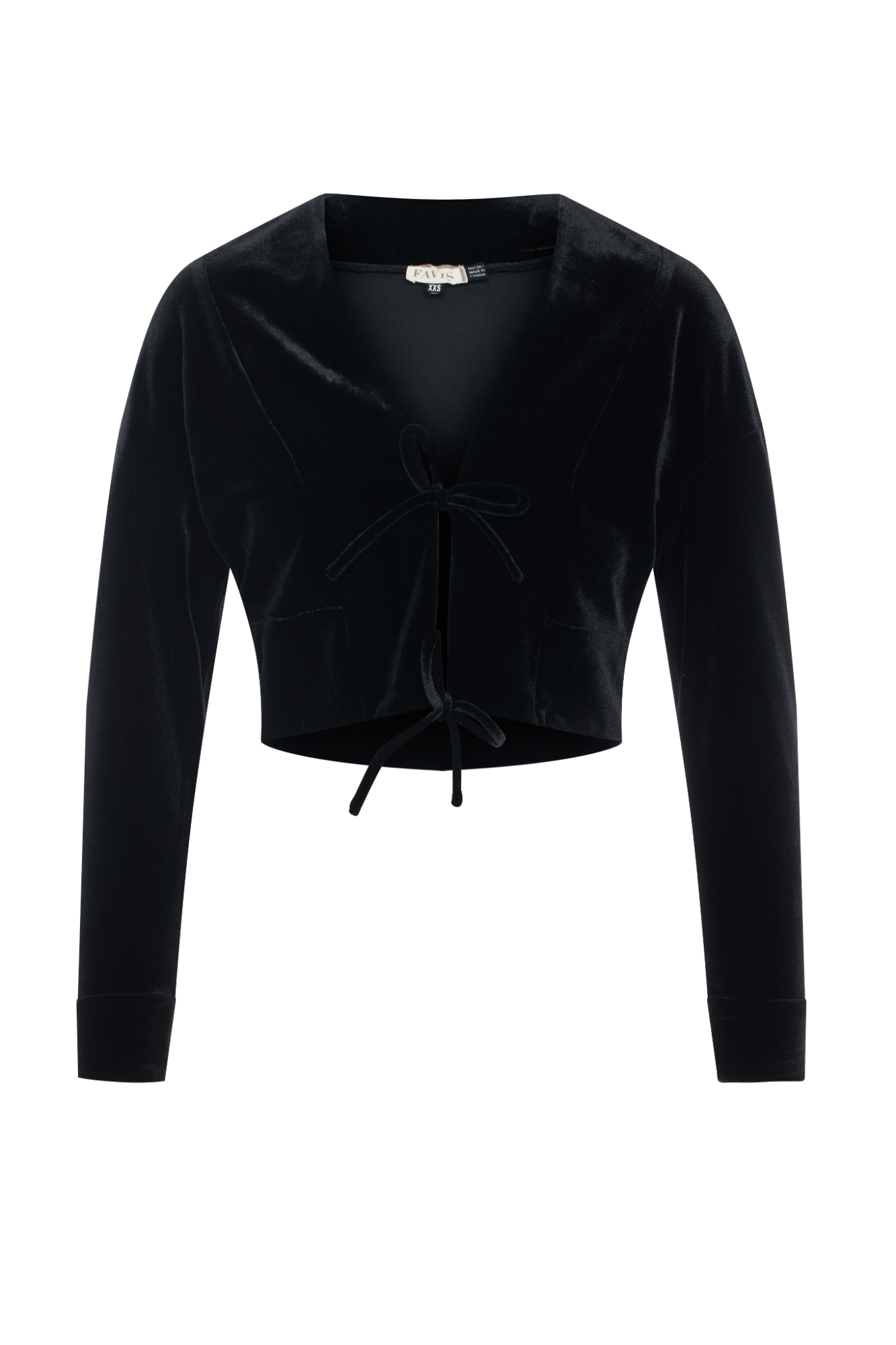 Cropped Velour Open Cardigan Black