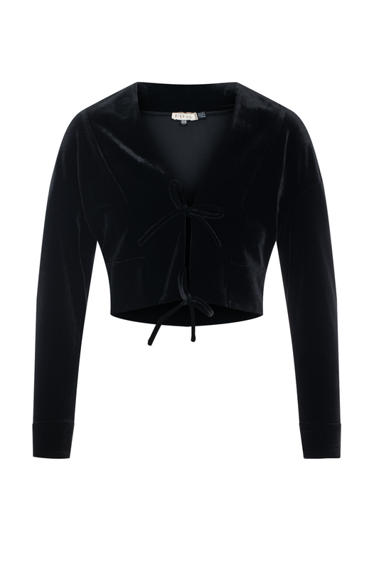 Cropped Velour Open Cardigan Black