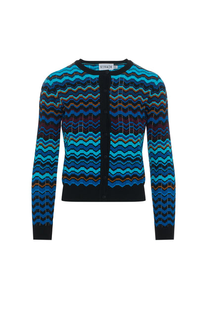 Crochet Multi Color Chevron Cardigan Light Blue Multi